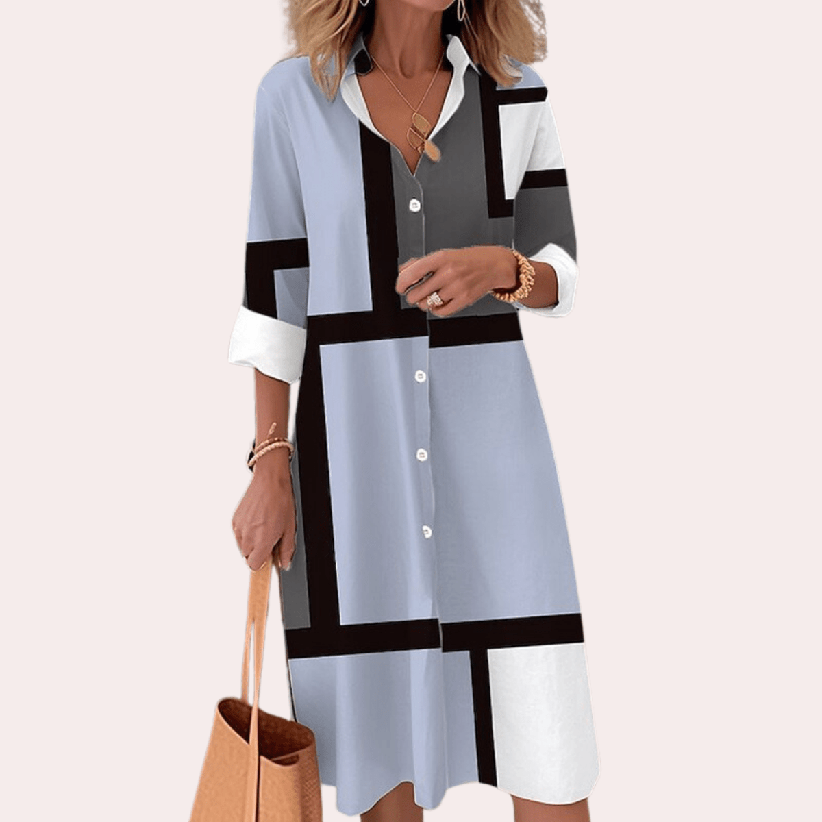 Geometric Print Knee-Length Shirt Dress