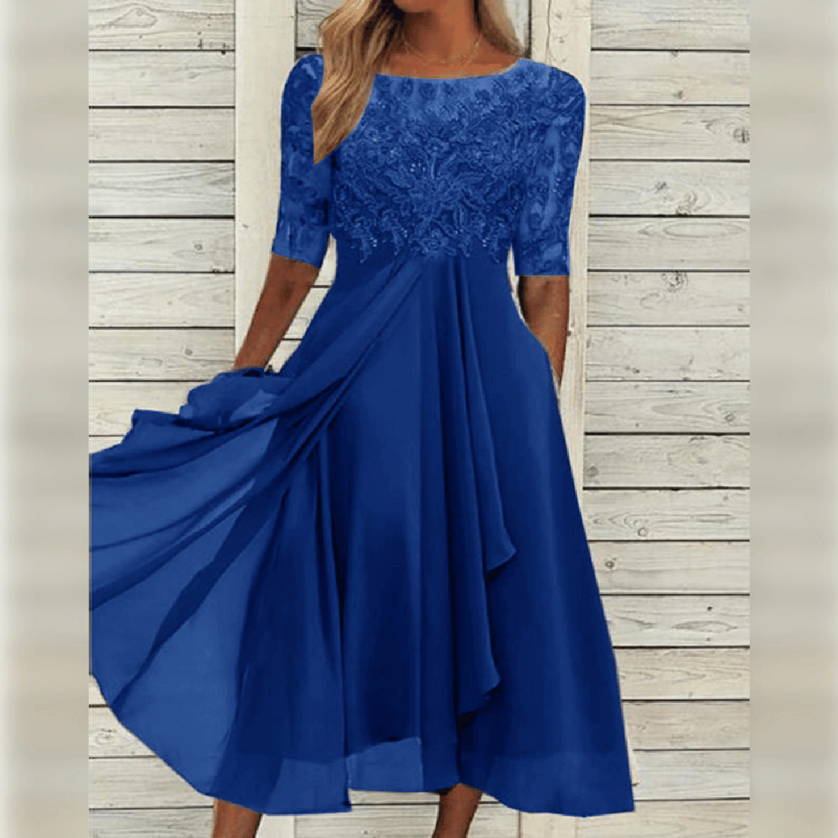 Lace Bodice Asymmetrical Midi Dress