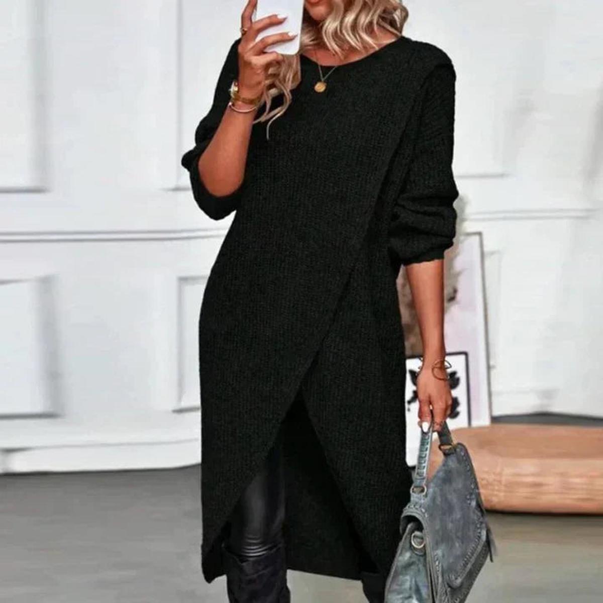 Long Knitted Dress With Flattering Wrap Design