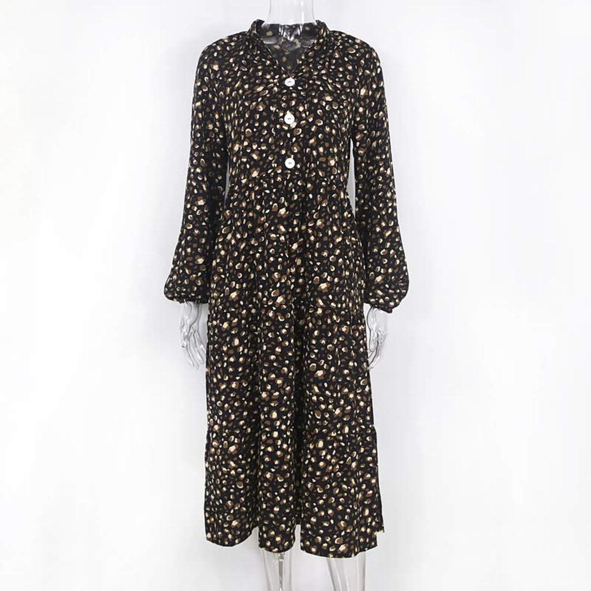 Long-Sleeve Leopard Print Dress For Women