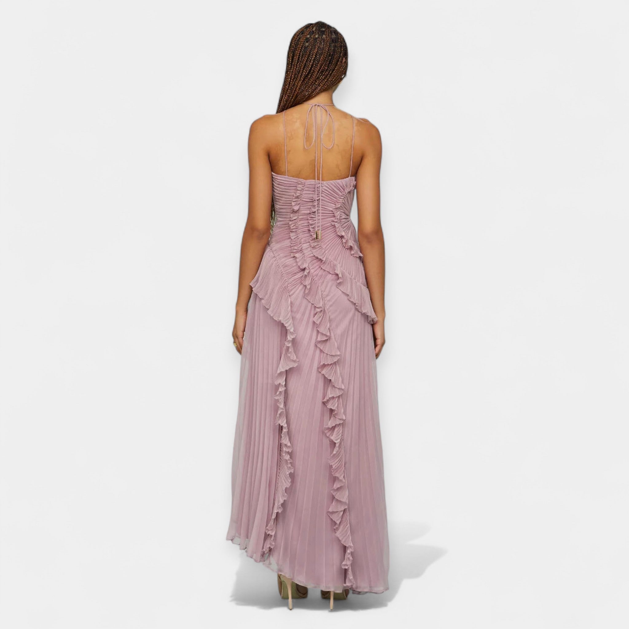 Rochie midi lila cu volane lejere