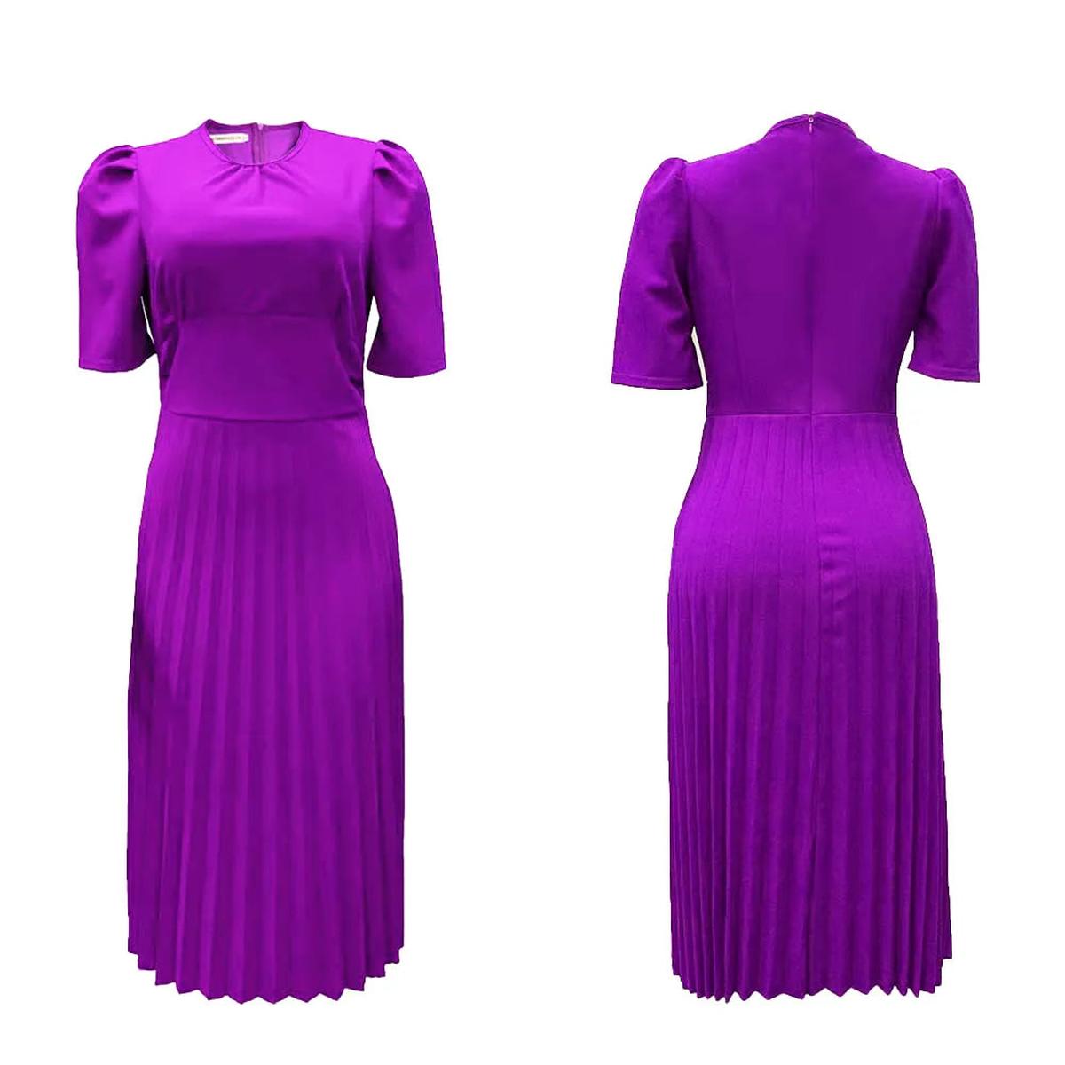 Pleated Peplum Midi Dress With Short Sleeves