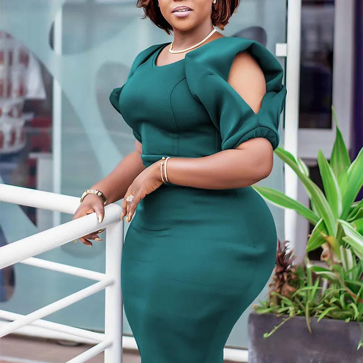 Plus Size Short Puff Sleeve Dress