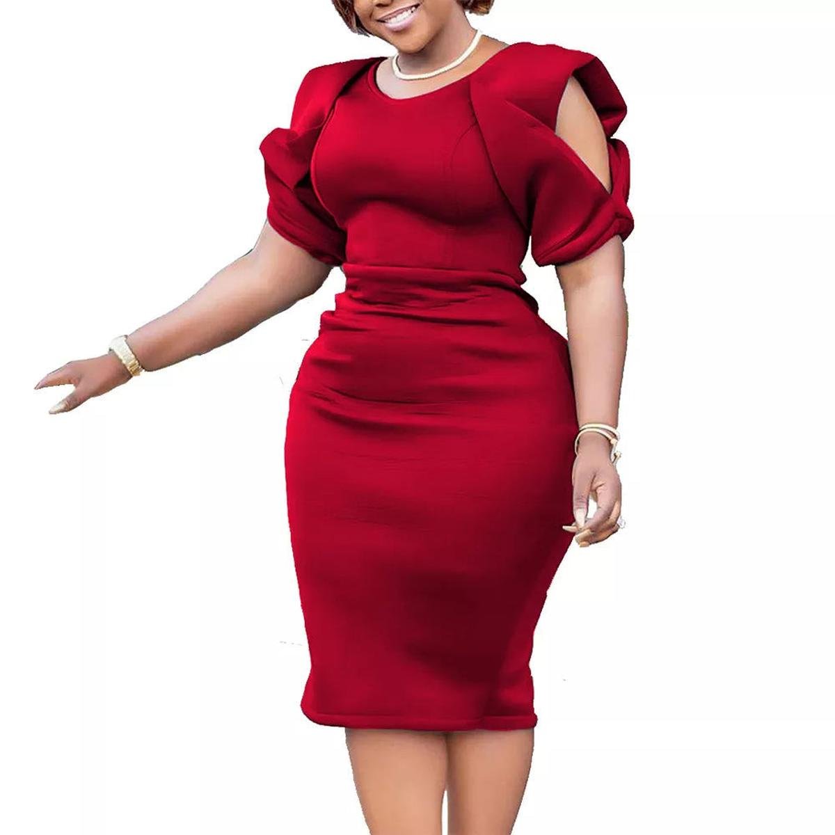Plus Size Short Puff Sleeve Dress
