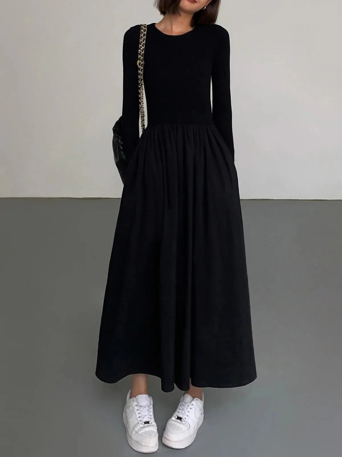Pockets Long Sleeve Maxi Dress