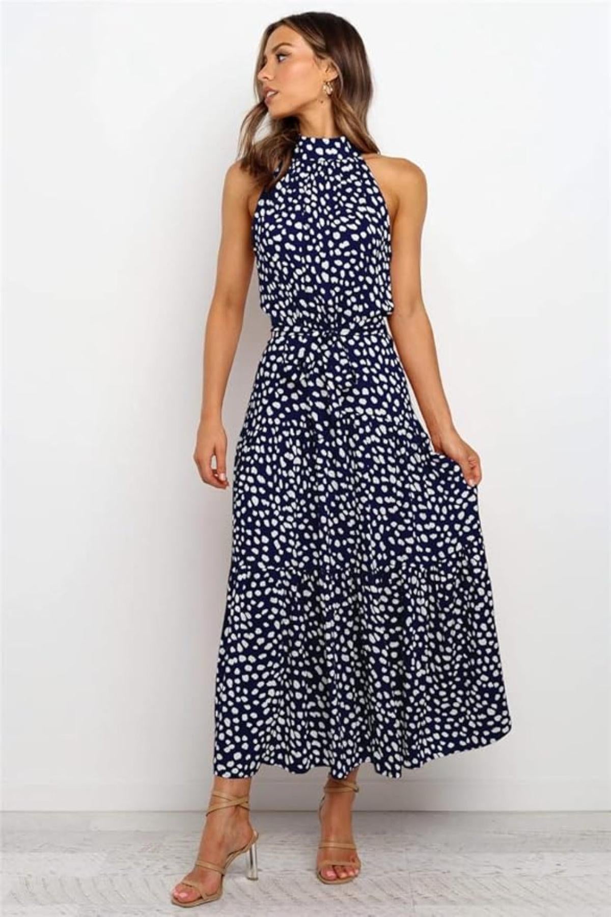 Polka Dot Halter Midi Sundress