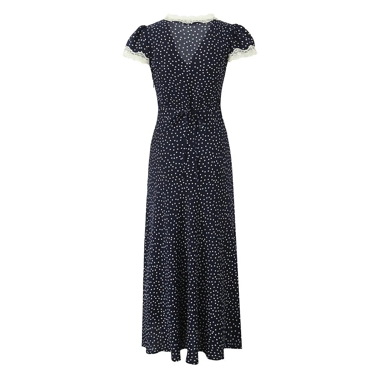Polka Dot Lace-Trim Midi Dress