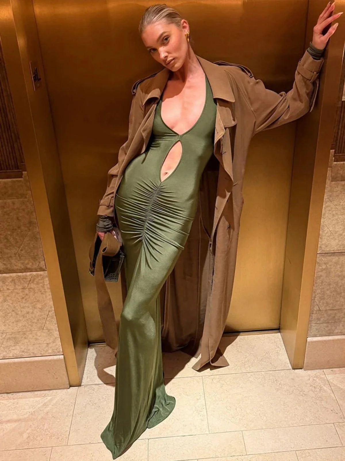 Ruched Long Sleeve Maxi Gown