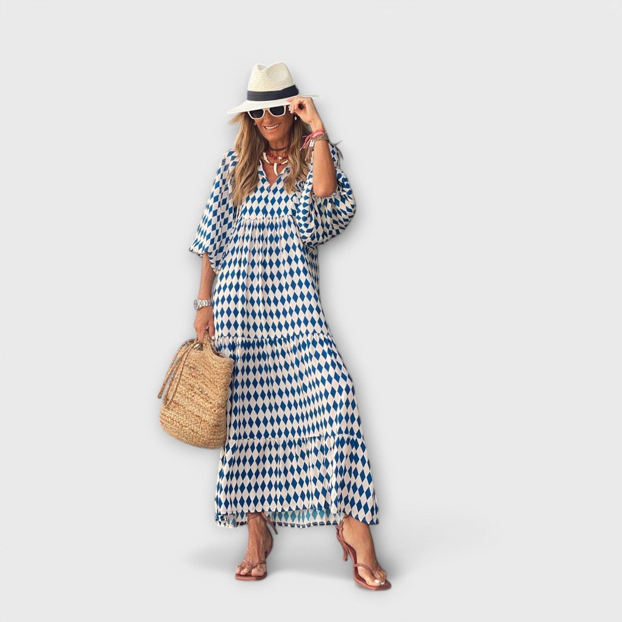 Elegantné geometrické maxi šaty