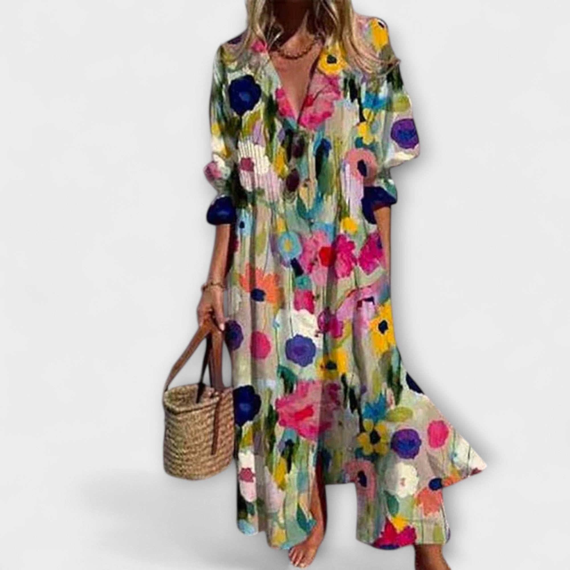 Lila - Pôsobivé maxikleid s pokrytím brucha