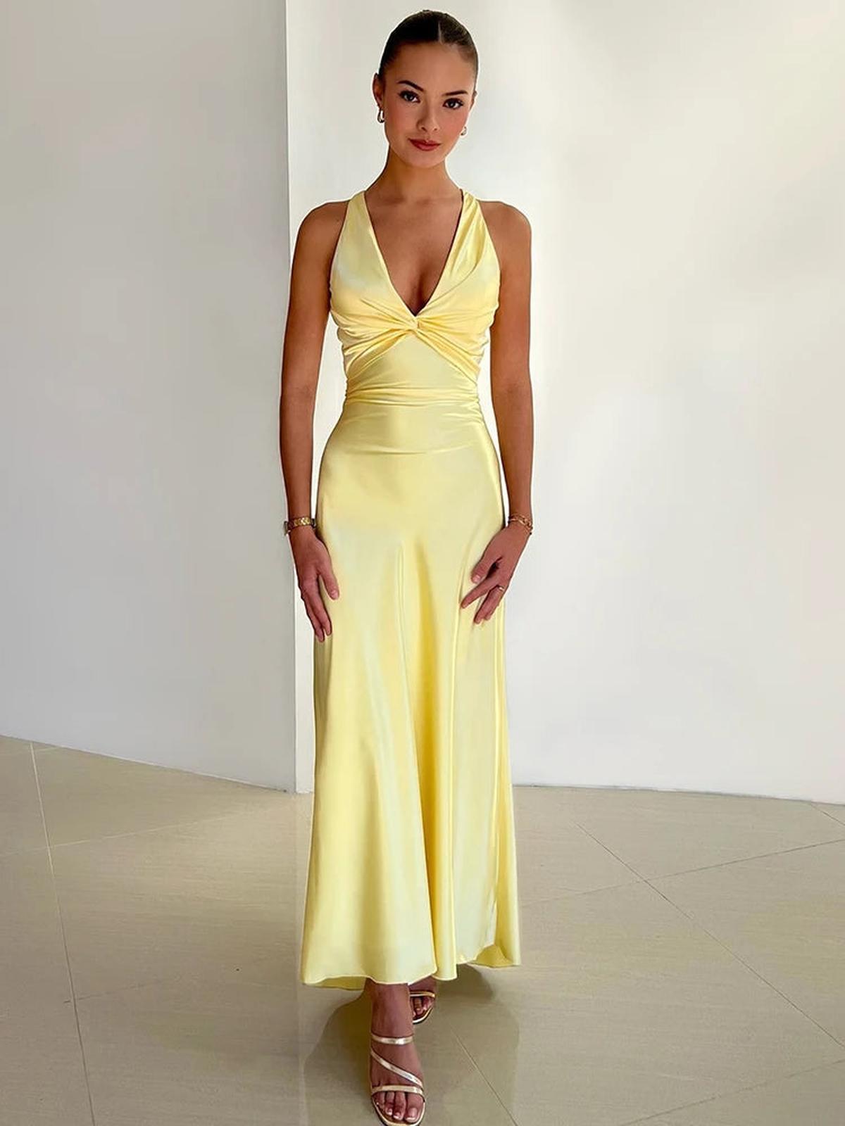 Satin Halter Neck Sleeveless Evening Gown