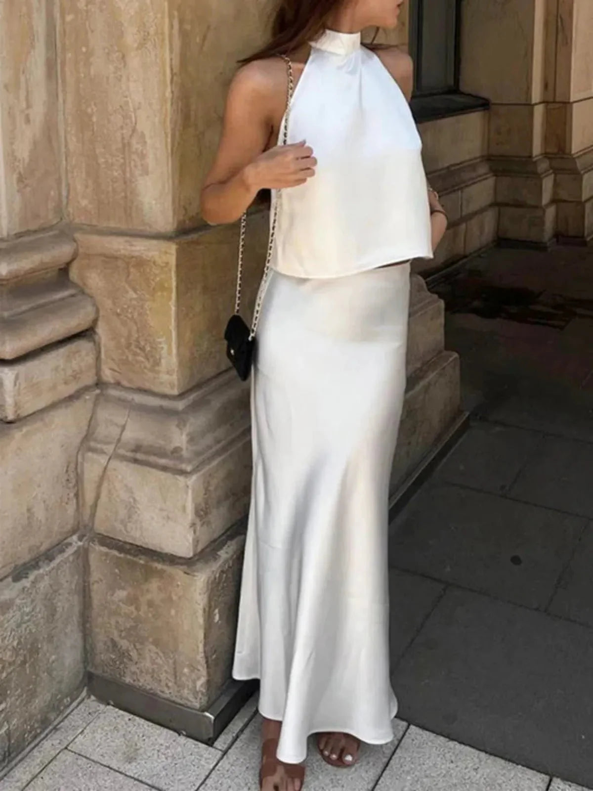 Satin Two-Piece Skirt Set