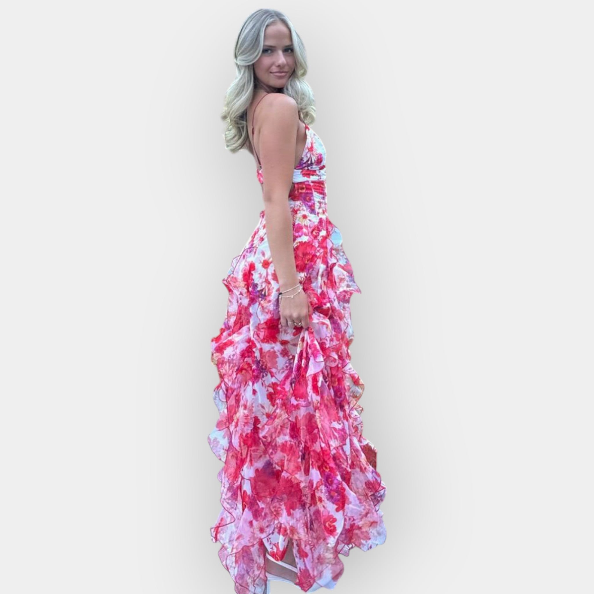 Rochie maxi vaporoasă cu volane