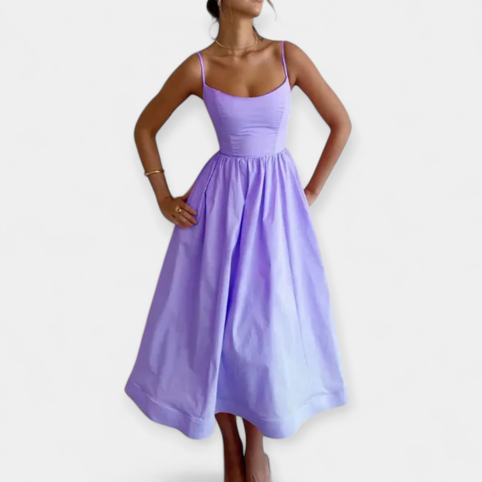 Midi Dress with Round Neckline and Straps