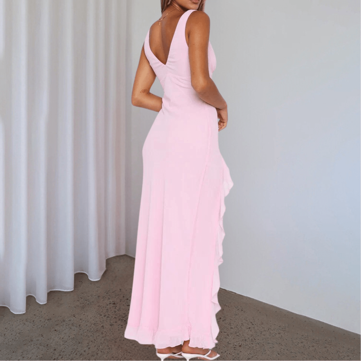 Sleeveless Deep V-Neck High-Low Evening Dress