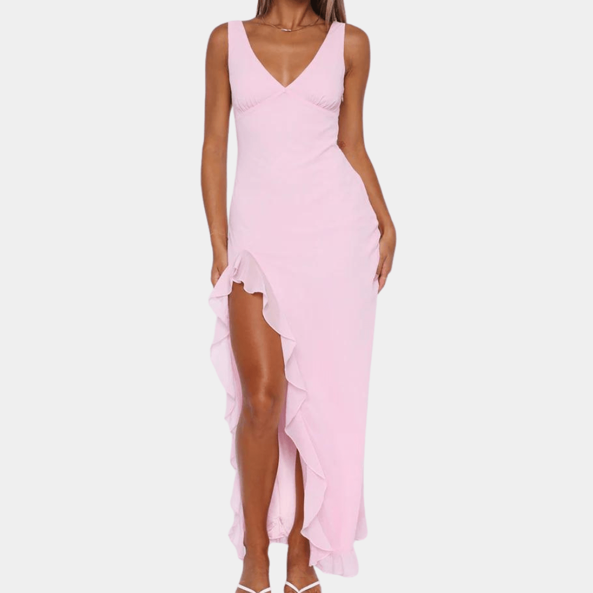 Sleeveless Deep V-Neck High-Low Evening Dress