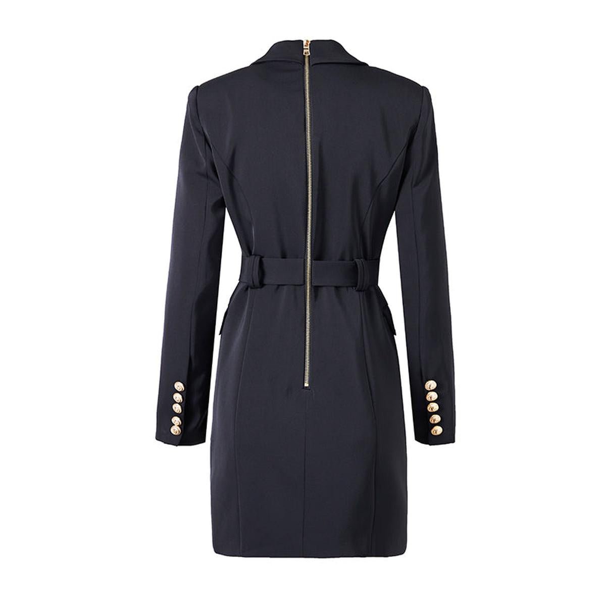 Sophisticated Women's Blazer Dress With Waist Belt And Button Detailing