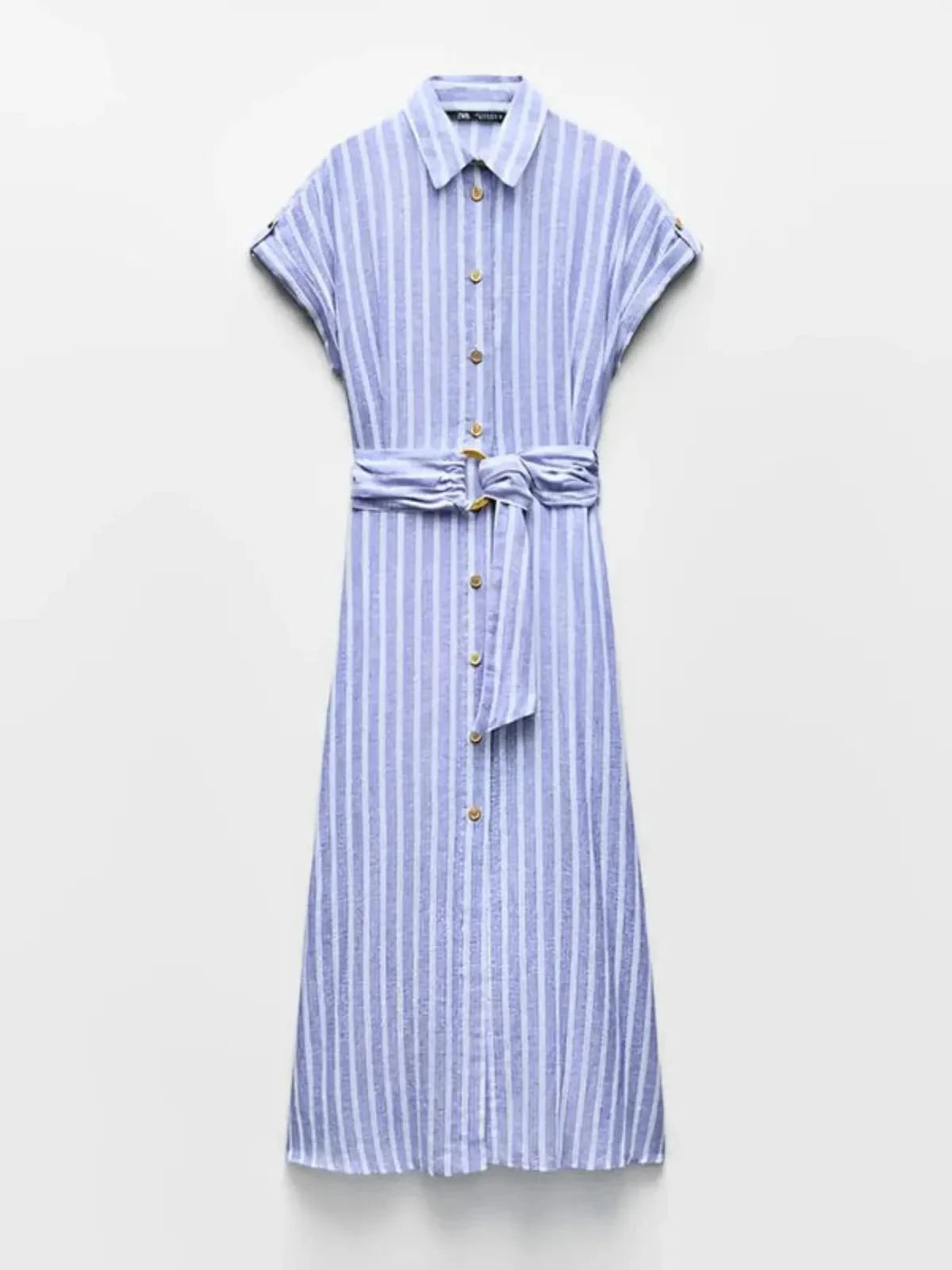 Striped Linen-Blend Maxi Dress with Belt