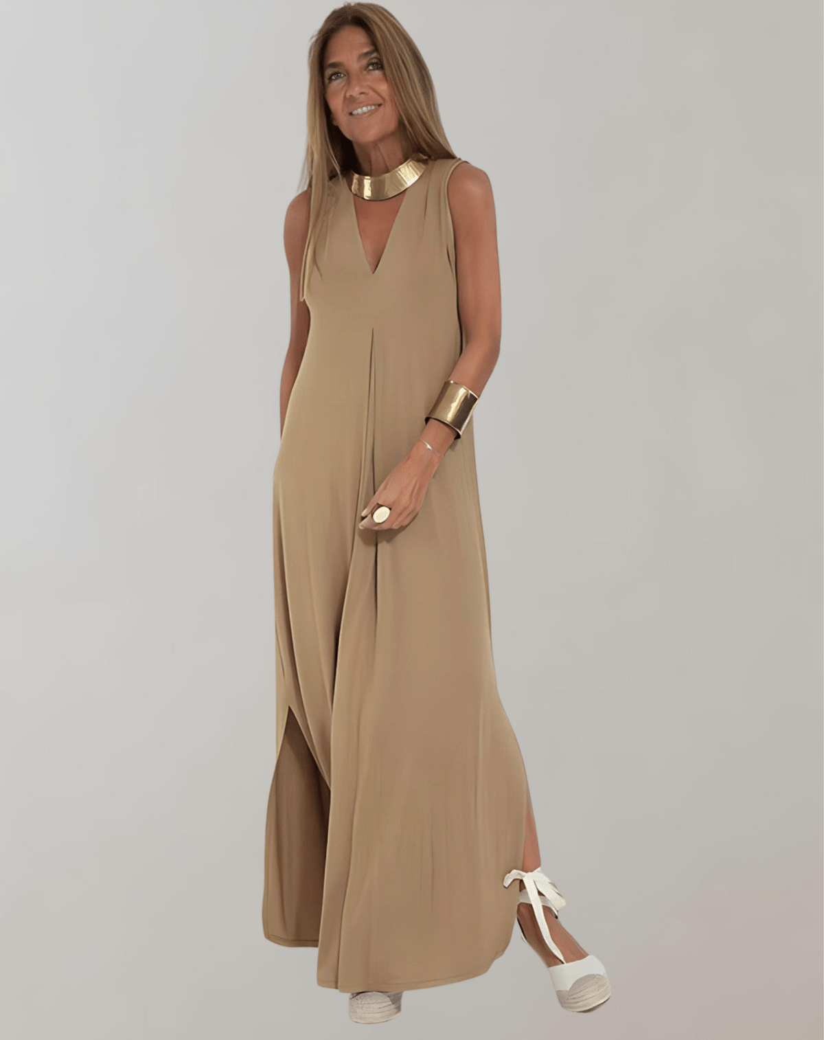 V-Neck Maxi Dress With Flattering Fit