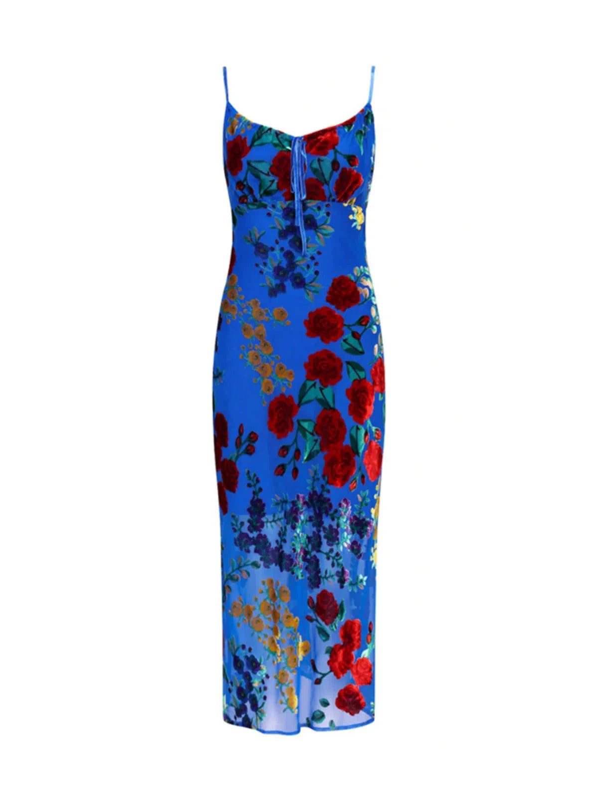 Velvet Floral Appliqué Cami Midi Dress