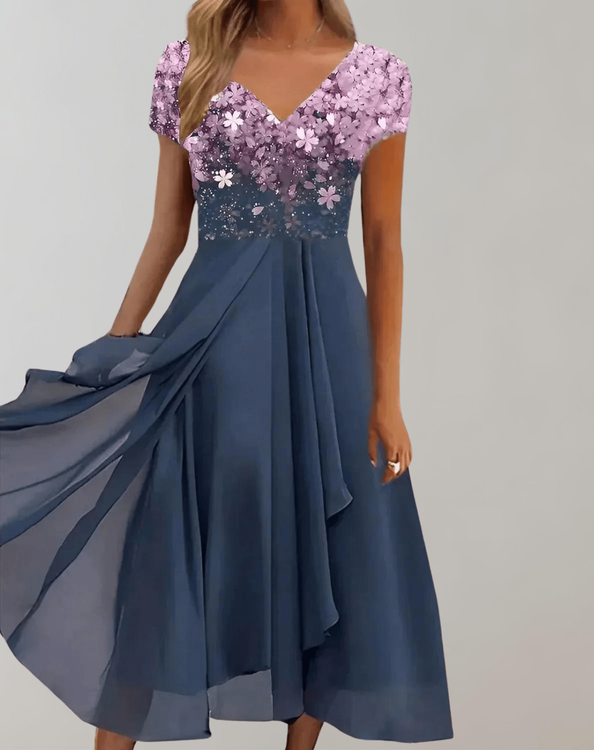 Women's Evening Dress With Shimmering Floral Top