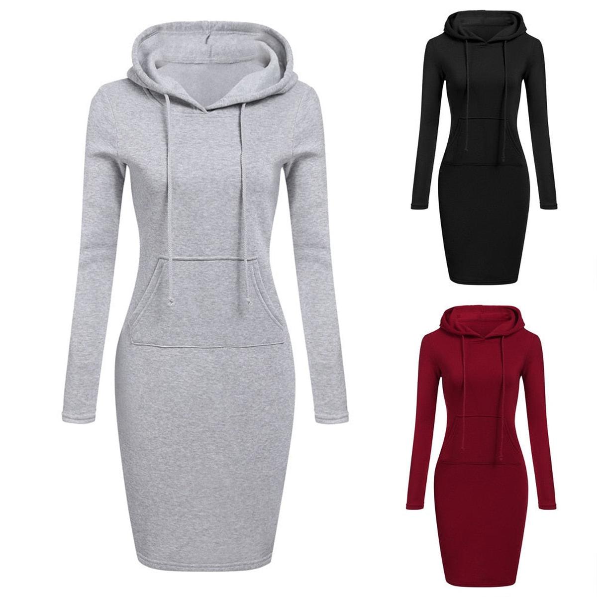Women's Hooded Sweatshirt Dress With Pockets
