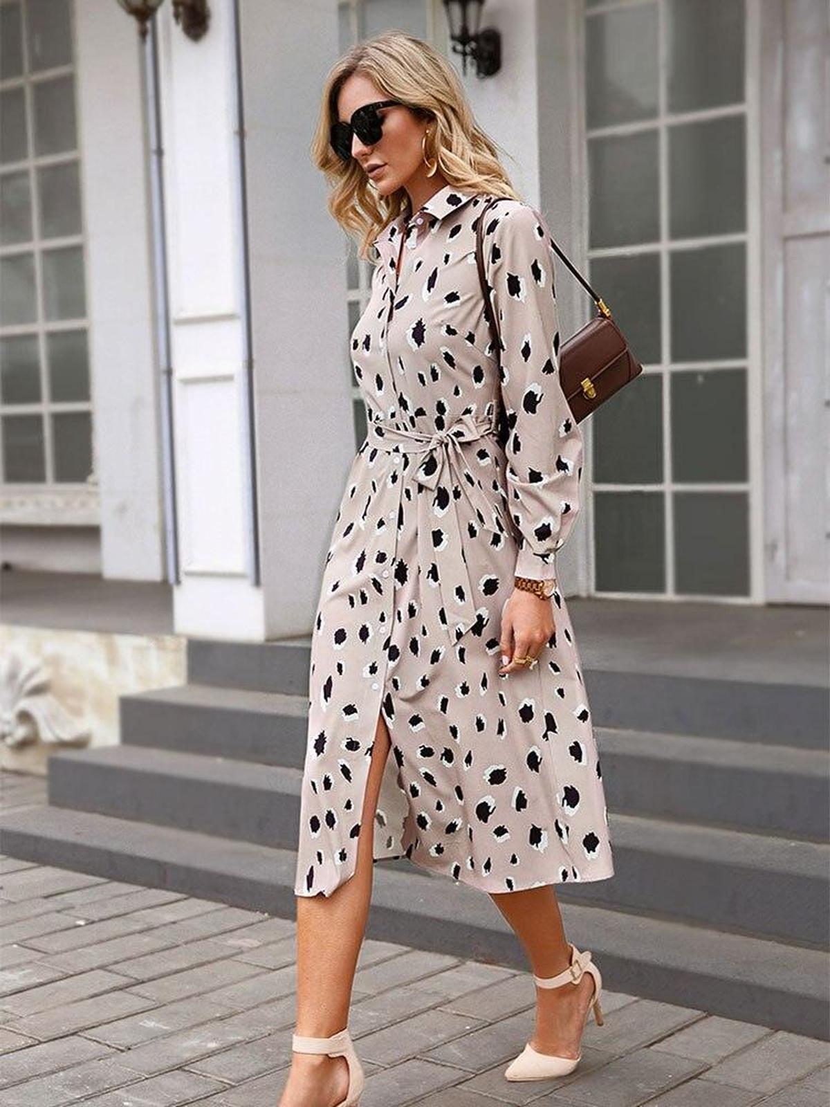 Women's Leopard Print A-Line Dress With Ruffle Details