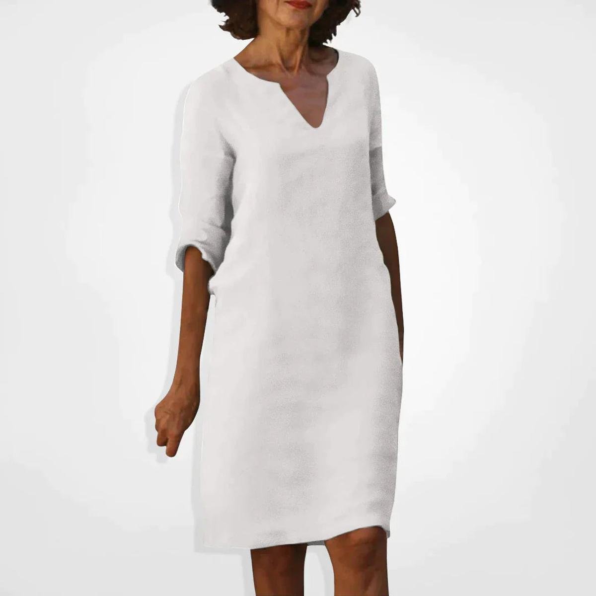 Women's Summer V-Neck Midi Dress With Three-Quarter Sleeves