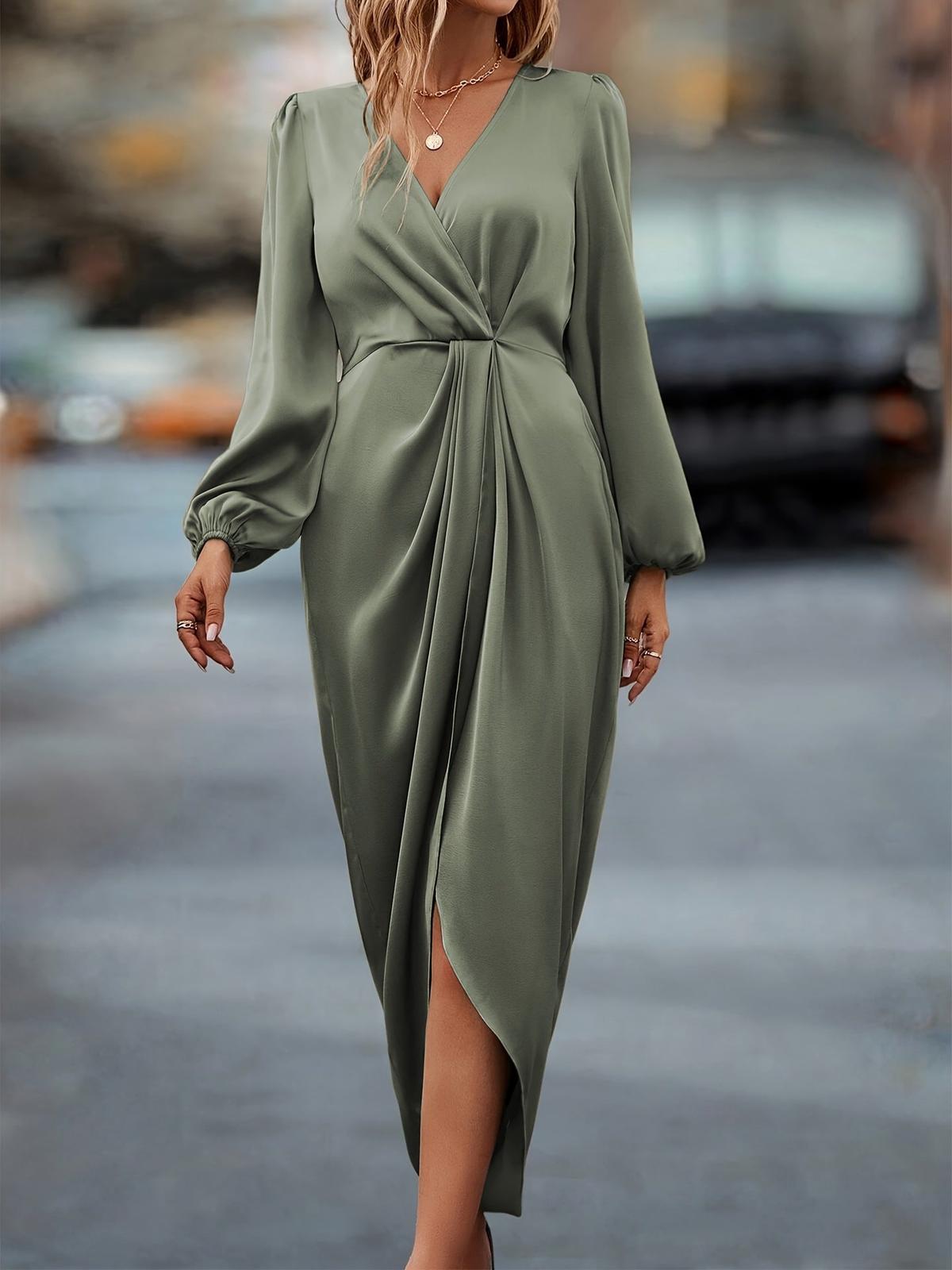 Women's V-Neck Lantern Sleeve Dress