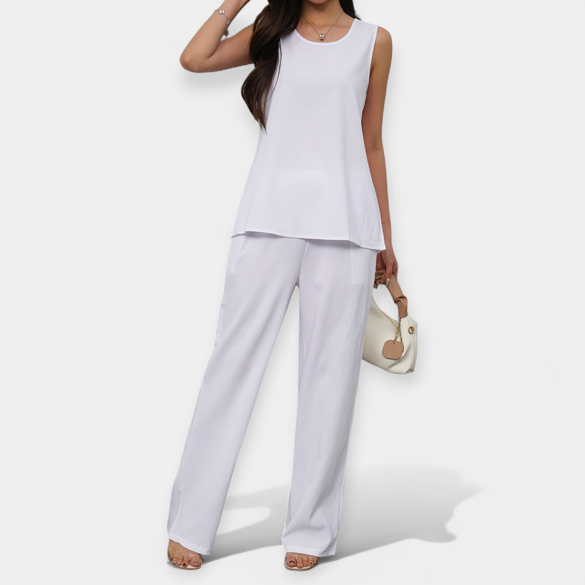 Set casual cu top fără mâneci și pantaloni largi