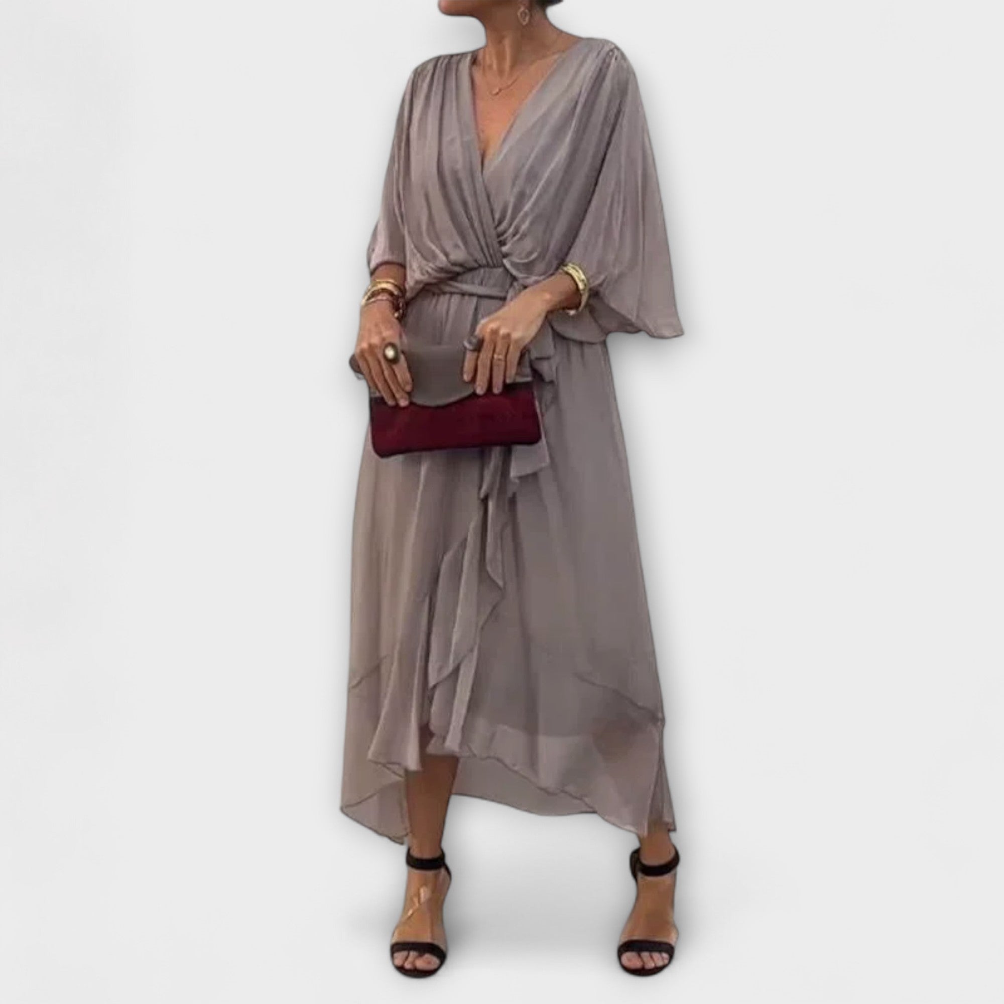 Chiffon Dress with V-Neck