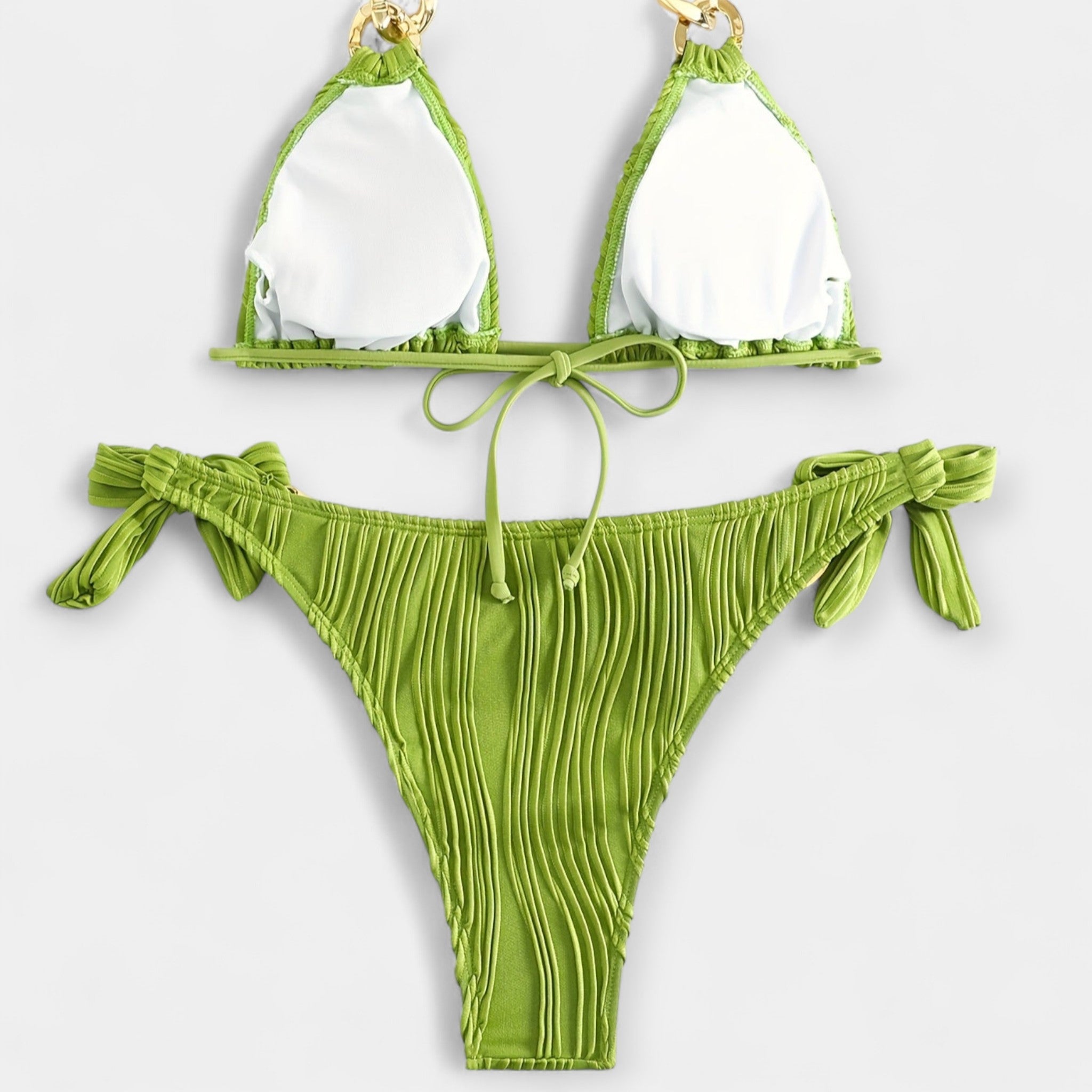 Bikini cu Dungi și Detalii Fronsate
