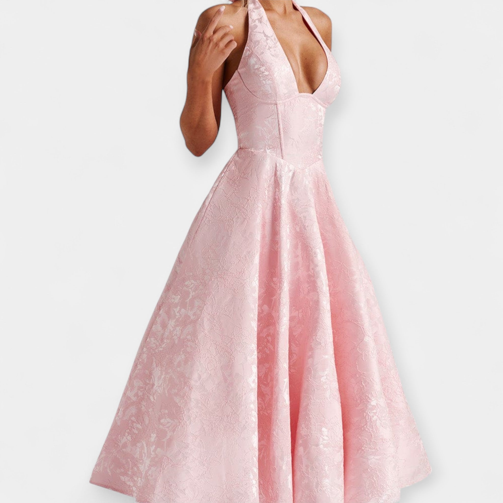 Rochie Midi Elegantă cu Spate Decupat și Corset