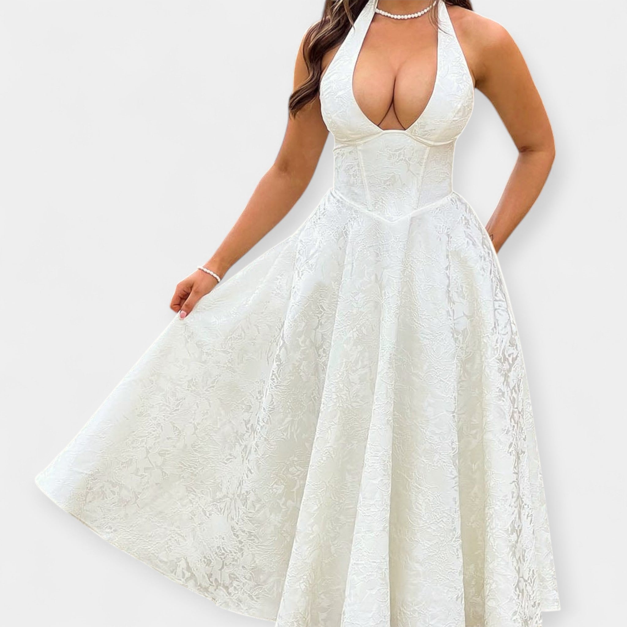 Rochie Midi Elegantă cu Spate Decupat și Corset