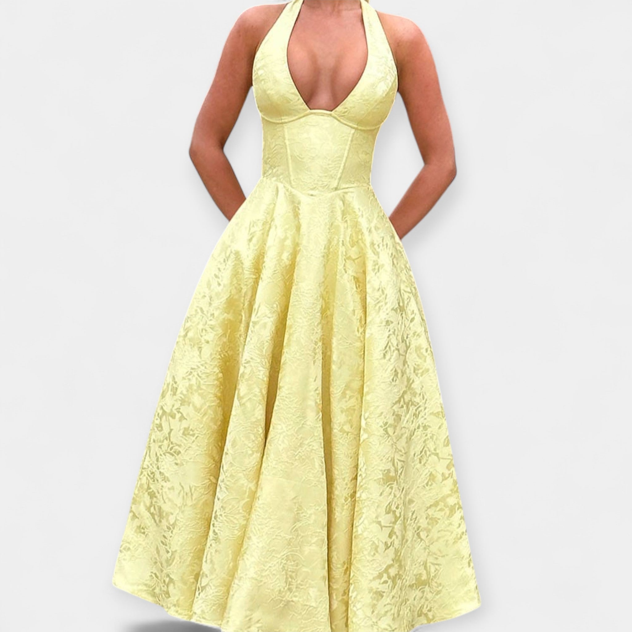 Rochie Midi Elegantă cu Spate Decupat și Corset