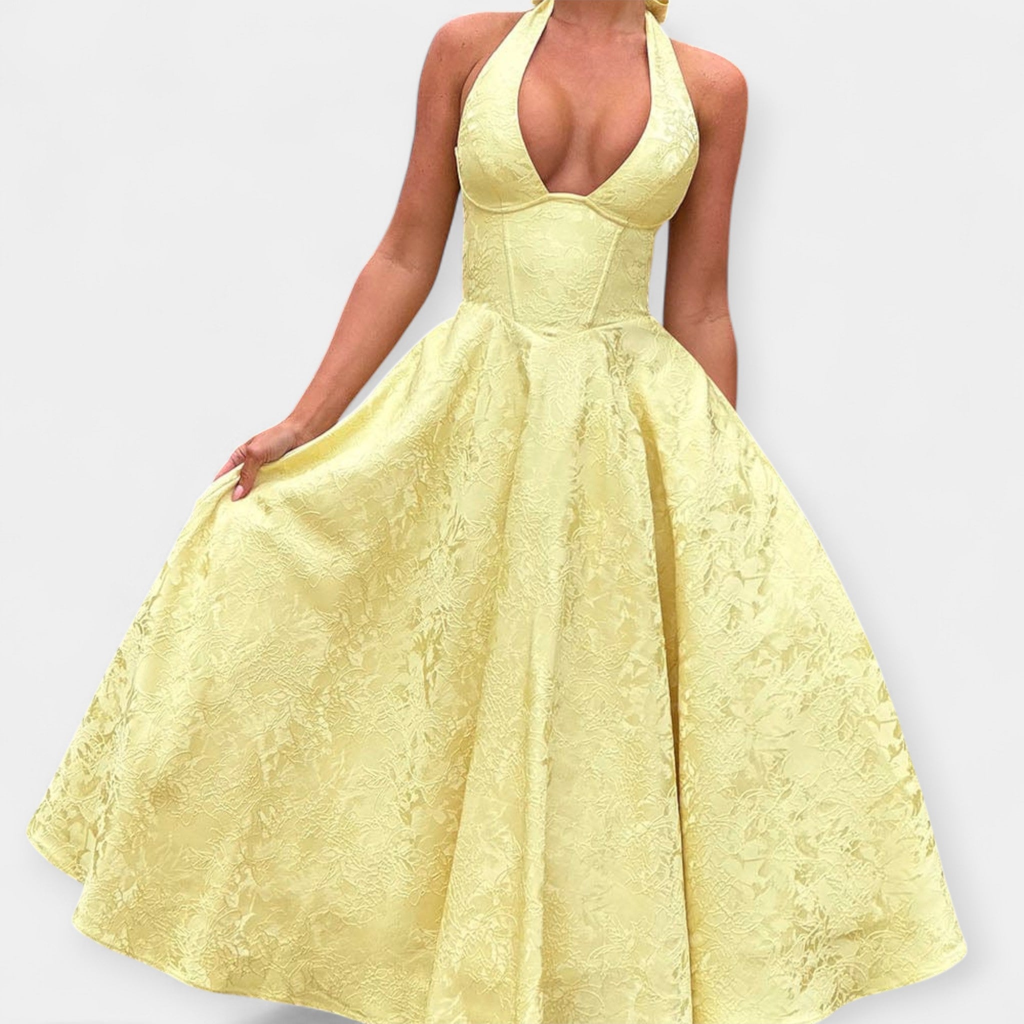 Rochie Midi Elegantă cu Spate Decupat și Corset