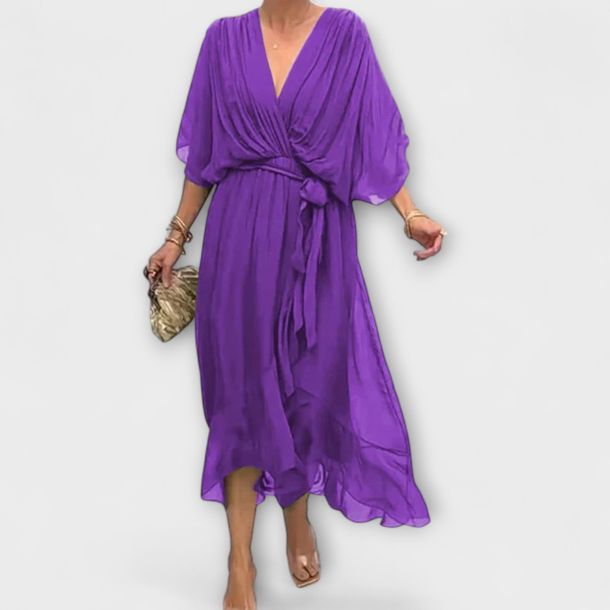 Chiffon Dress with V-Neck