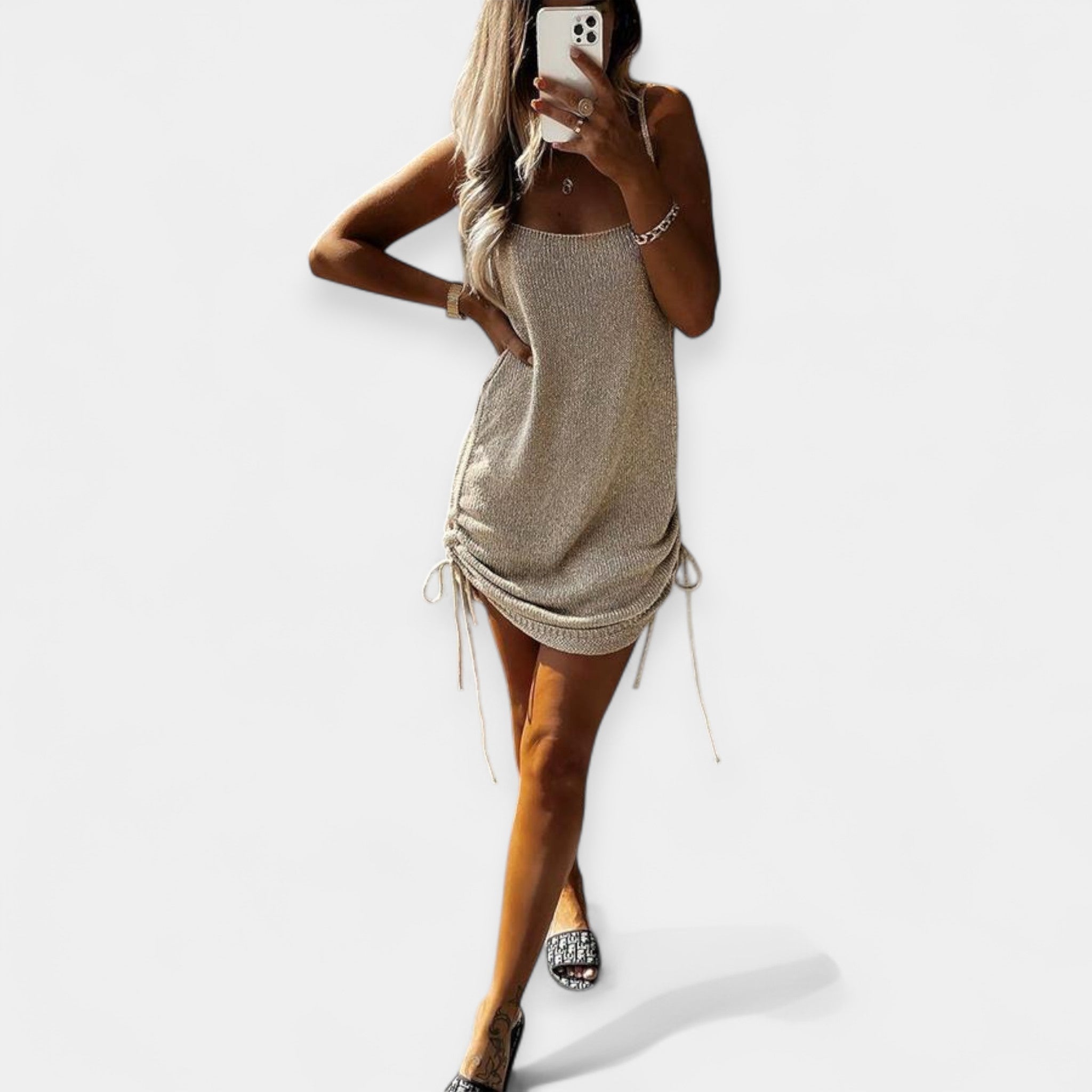Rochie tricotată fără mâneci cu prindere