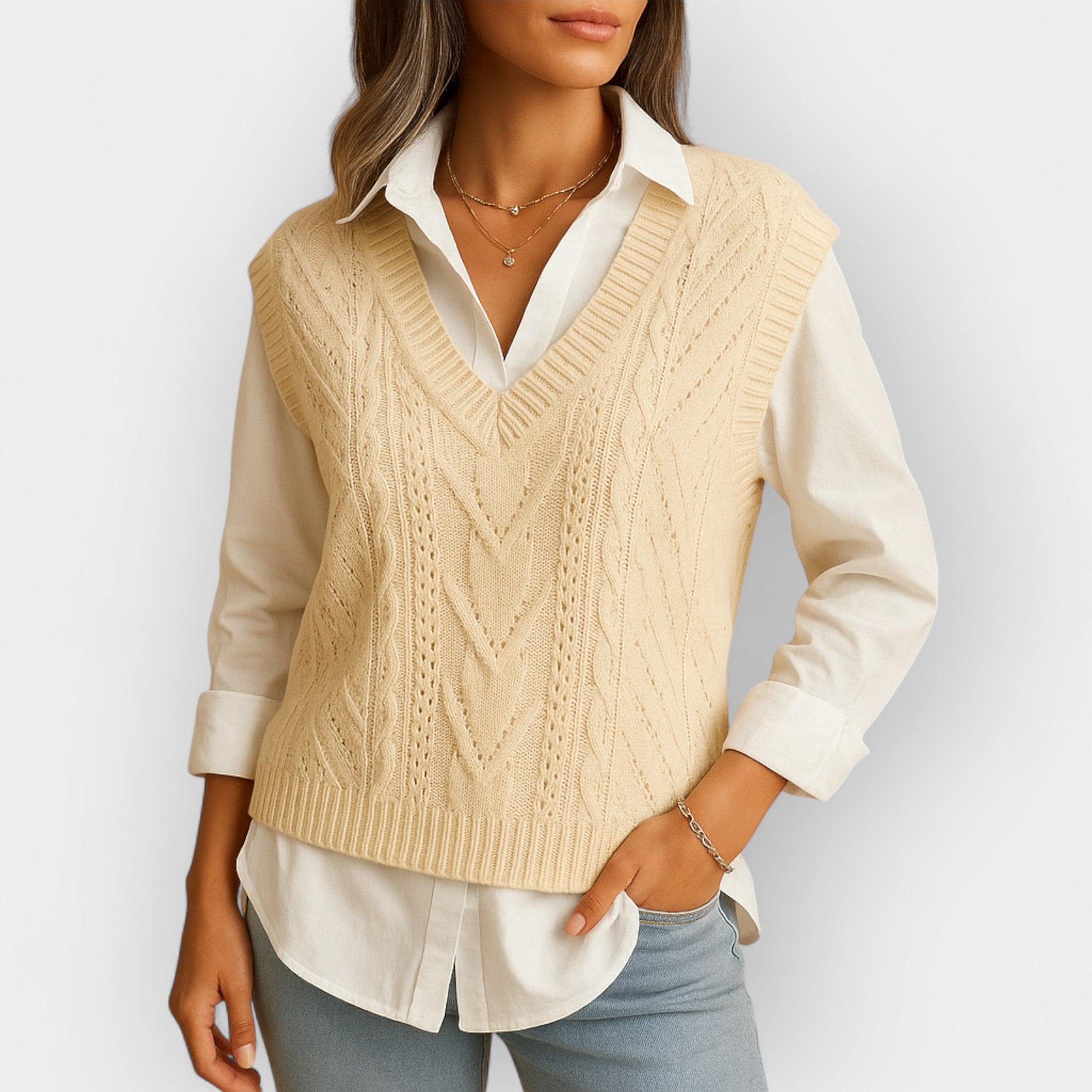 Sleeveless Knitted Vest with V-Neck